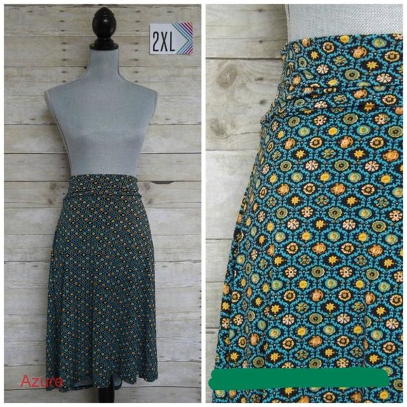 LuLaRoe Azure Skirt (or top) 2XL - Delicate Turquoise, Black, Tan & Preen print - Picture 1 of 1